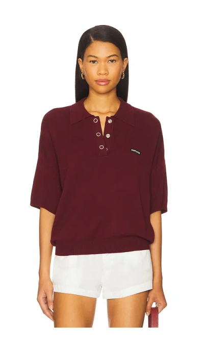 Rotate Birger Christensen Slinky Knit Polo In Burgundy