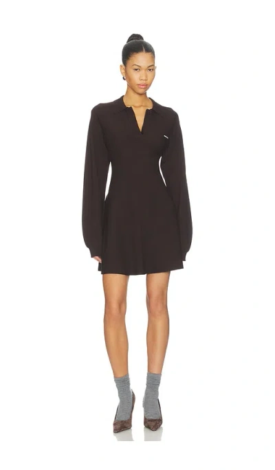 Rotate Birger Christensen Slinky Knit Polo Dress In Brown
