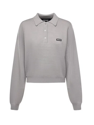 Rotate Birger Christensen Slinky Knit Polo In Gray