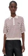 Rotate Birger Christensen Striped Polo Shirt With Logo Patch In Neutral