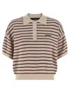 Rotate Birger Christensen Striped Polo Shirt With Logo Patch In Multi
