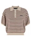 Rotate Birger Christensen Striped Polo Shirt With Logo Patch In Multi