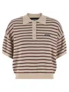 Rotate Birger Christensen Striped Polo Shirt With Logo Patch In Multi
