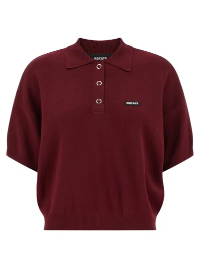 Rotate Birger Christensen Slinky Knit Polo Shirt In Burgundy