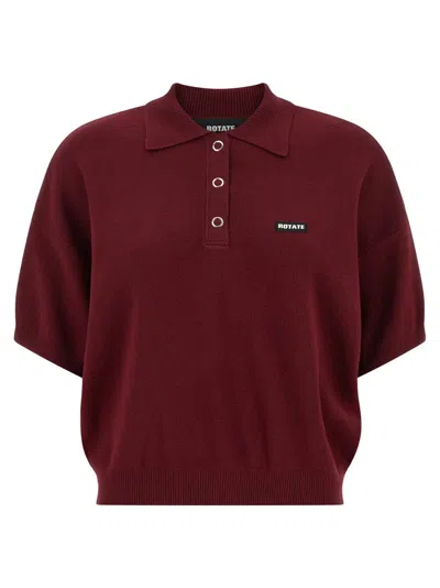 Rotate Birger Christensen Ellia Slinky Polo Shirt In Fluid Knit Effect In Burgundy
