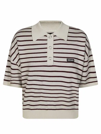 Rotate Birger Christensen Slinky Knit Striped Cropped Polo Top In Multi