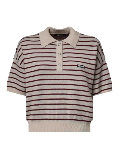 Rotate Birger Christensen Slinky Striped Polo Shirt In Neutral