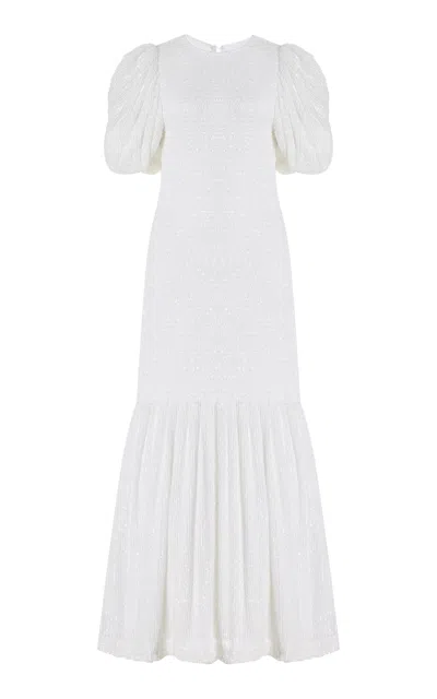 Rotate Birger Christensen Smocked Sequin Midi Dress In White