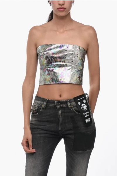 Rotate Birger Christensen Snake Effect Strapless Crop Top