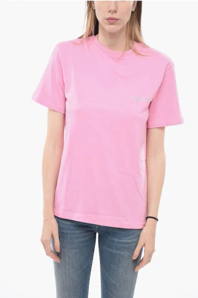 Rotate Birger Christensen Solid Color Aja Crew-neck T-shirt With Cut-out Detail And Pa In Pink