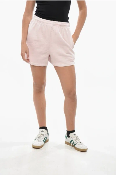 Rotate Birger Christensen Solid Color Cotton Shorts With Drawstring Waist In White