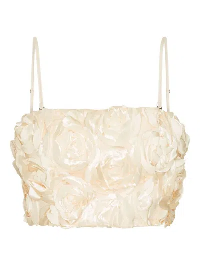 Rotate Birger Christensen Spaghetti Strap Top With Rose Appliques In Neutral