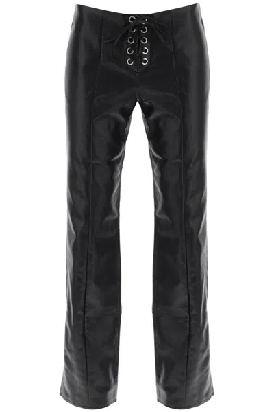Rotate Birger Christensen Straight-cut Pants In Faux Leather In Nero