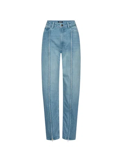 Rotate Birger Christensen Straight Denim Zip Jeans Ligh Blue