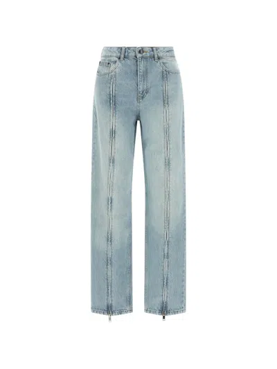 Rotate Birger Christensen Straight Denim Zip Jeans Light Blue In Yellow