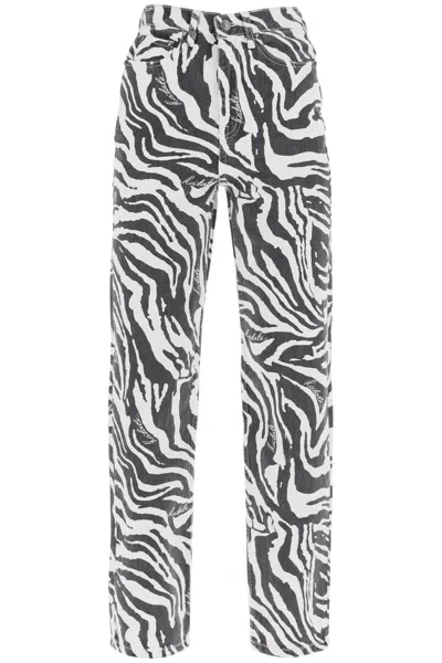 Rotate Birger Christensen Straight Leg Zebra Print Jeans In Black