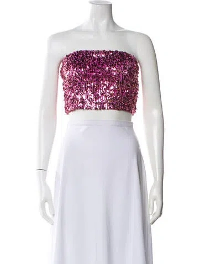 Pre-owned Rotate Birger Christensen Strapless Crop Top In Pink