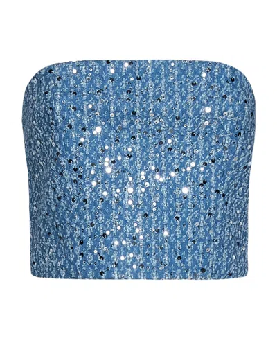 Rotate Birger Christensen Strapless Denim Top In Blue