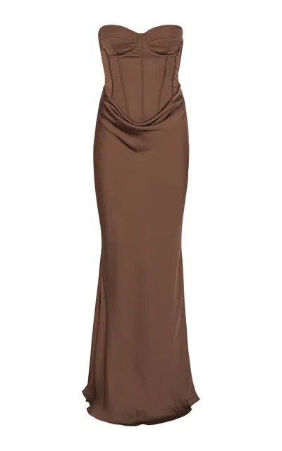 ROTATE BIRGER CHRISTENSEN STRAPLESS SATIN CORSET MAXI DRESS