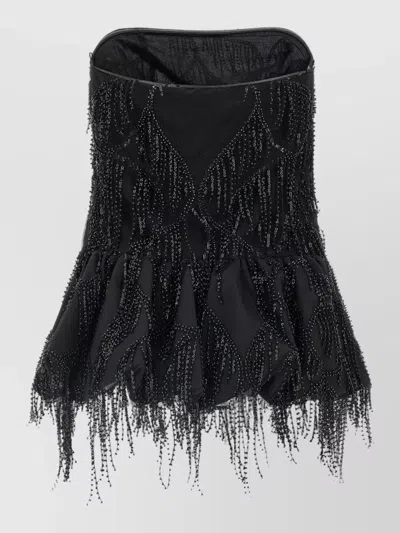 Rotate Birger Christensen Strapless Sequin Mini Dress Beaded Fringe In Black