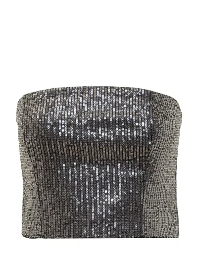 Rotate Birger Christensen Strapless Top With All-over Paillettes Embellishment In Black