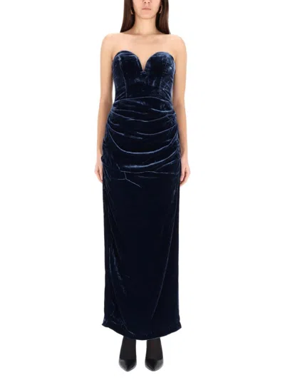 Rotate Birger Christensen Strapless Velvet Midi Dress In Blue