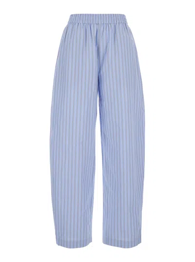 Rotate Birger Christensen Striped Cotton Poplin Trousers In Blue