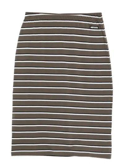 Rotate Birger Christensen Striped Logo-patch Midi Fitted Skirt In Green