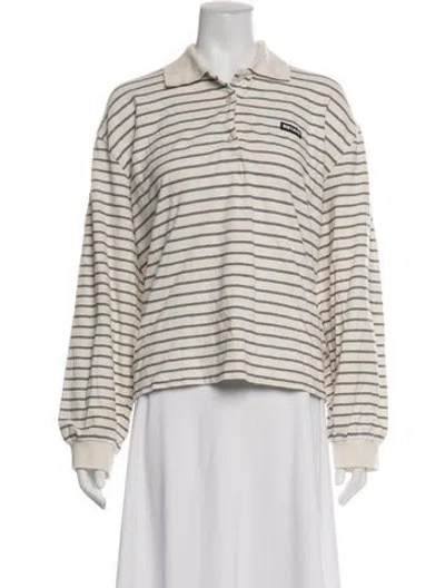 Pre-owned Rotate Birger Christensen Striped Long Sleeve Polo In Neutrals