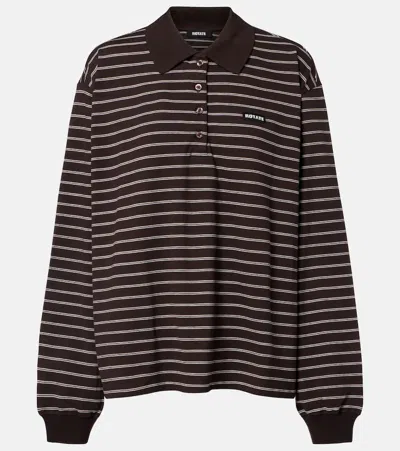 Rotate Birger Christensen Striped Oversized Cotton-blend Polo Shirt In Black