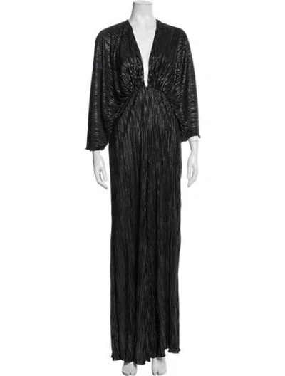 Pre-owned Rotate Birger Christensen Striped Plunge Neckline Jumpsuit In Black/metallic