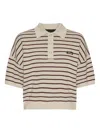 Rotate Birger Christensen Striped Polo Shirt With Logo Patch Rotate In Neutral