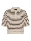 Rotate Birger Christensen Striped Polo Shirt With Logo Patch In Red