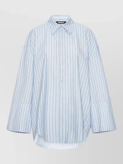 Rotate Birger Christensen Striped Shirt Collared Neck Long Sleeves In Blue