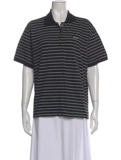 Pre-owned Rotate Birger Christensen Striped Short Sleeve Polo In Black