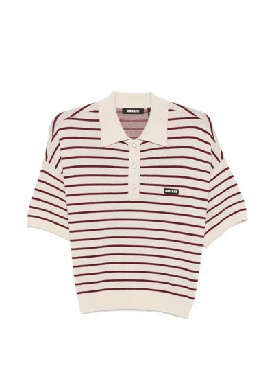Rotate Birger Christensen Striped Short-sleeve Polo Top In Neutral