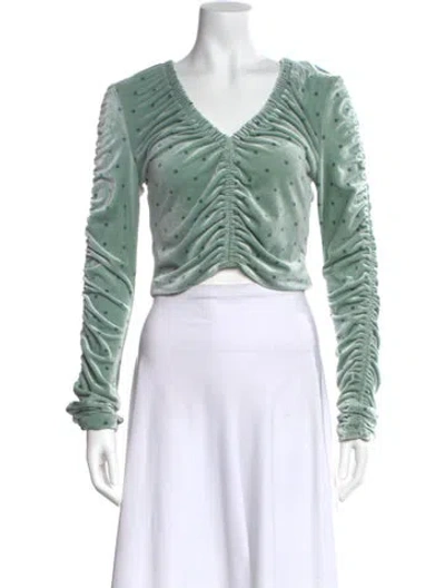 Pre-owned Rotate Birger Christensen Striped V-neck Crop Top In Green