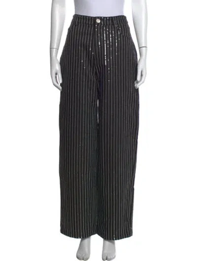 Pre-owned Rotate Birger Christensen Striped Wide Leg Pants W/ Tags In Black
