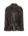 Rotate Birger Christensen Giacca Biker In Pelle Di Agnello Marrone Scuro Con Cintura Rotate In Brown