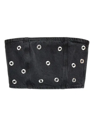 ROTATE BIRGER CHRISTENSEN STUDDED DENIM TOP