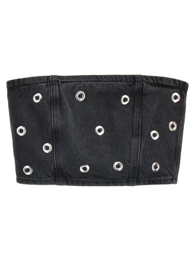 ROTATE BIRGER CHRISTENSEN STUDDED DENIM TOPS BLACK