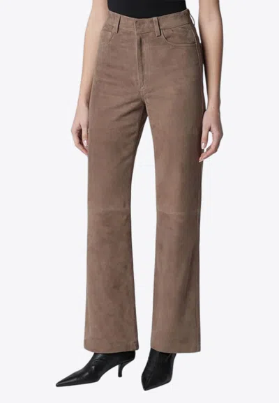 Rotate Birger Christensen Suede Flare Pants In Brown