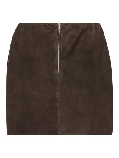 Rotate Birger Christensen Suede Mini Skirt In Brown