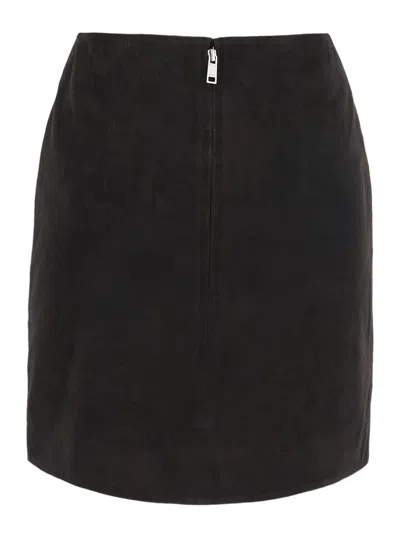 Rotate Birger Christensen Suede Mini Skirt With Back Zip Closure For Women In Black