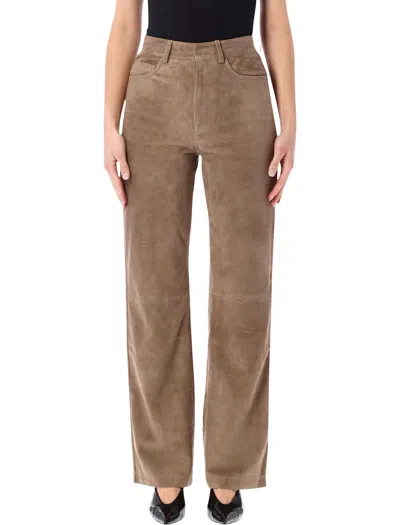Rotate Birger Christensen Suede Trousers Belt Loops And Pockets In Brown