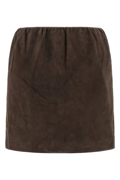 Rotate Birger Christensen Suede Skirt Elastic Waistband Refined Design In Brown