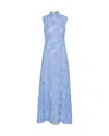 Rotate Birger Christensen Long Floral Maxi Dress In Recycled Polyester With 3d Roses In Blue