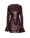 Rotate Birger Christensen Sequin Embellished Dress Flared Cuffs Long Sleeves In Burgundy