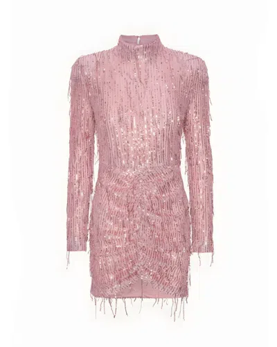 Rotate Birger Christensen Mini Abito Rosa Con Paillettes E Frange In 1922