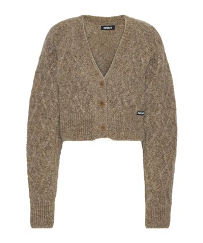 Rotate Birger Christensen Sussi Button-front Long-sleeve Knit Top In Brown